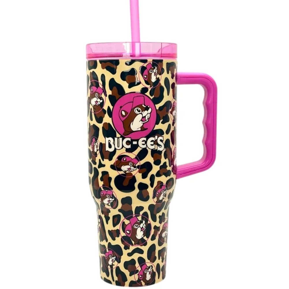 Buc-ee's Yukon Outfitters Leopard Print 40oz Fit Forty Tumbler Pink Handle NEW